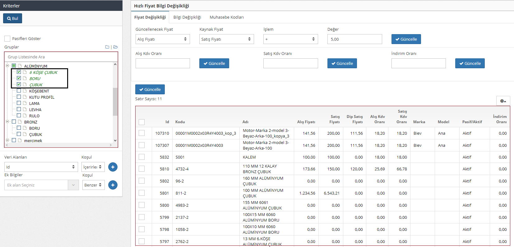 fiyat bilgi değişikliği 4